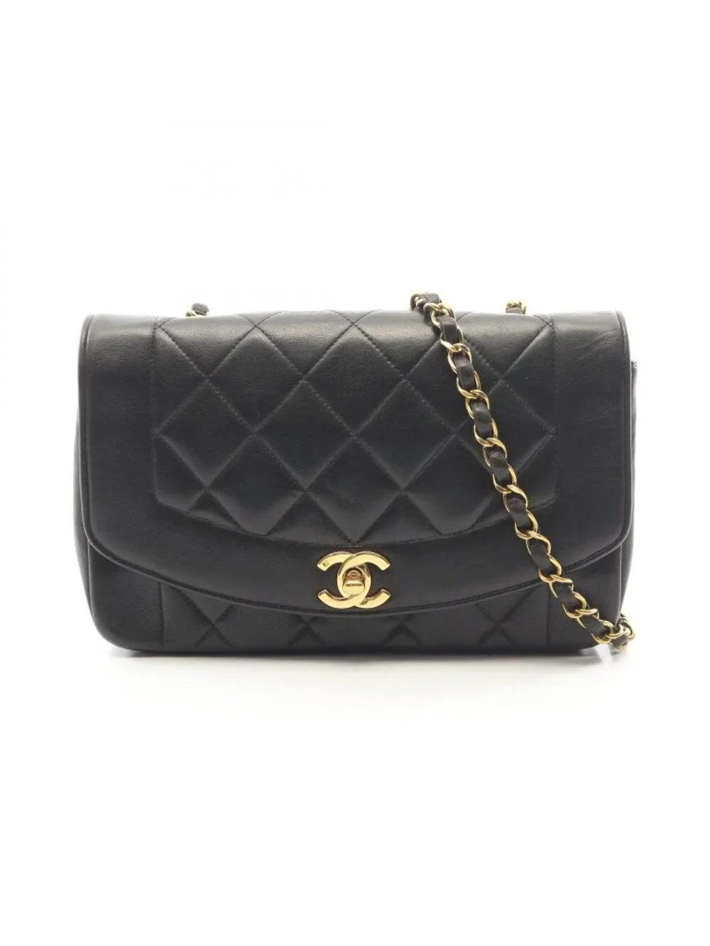 Chanel Shoulder Bag Quilted Diana Flap Black Lambskin Chain